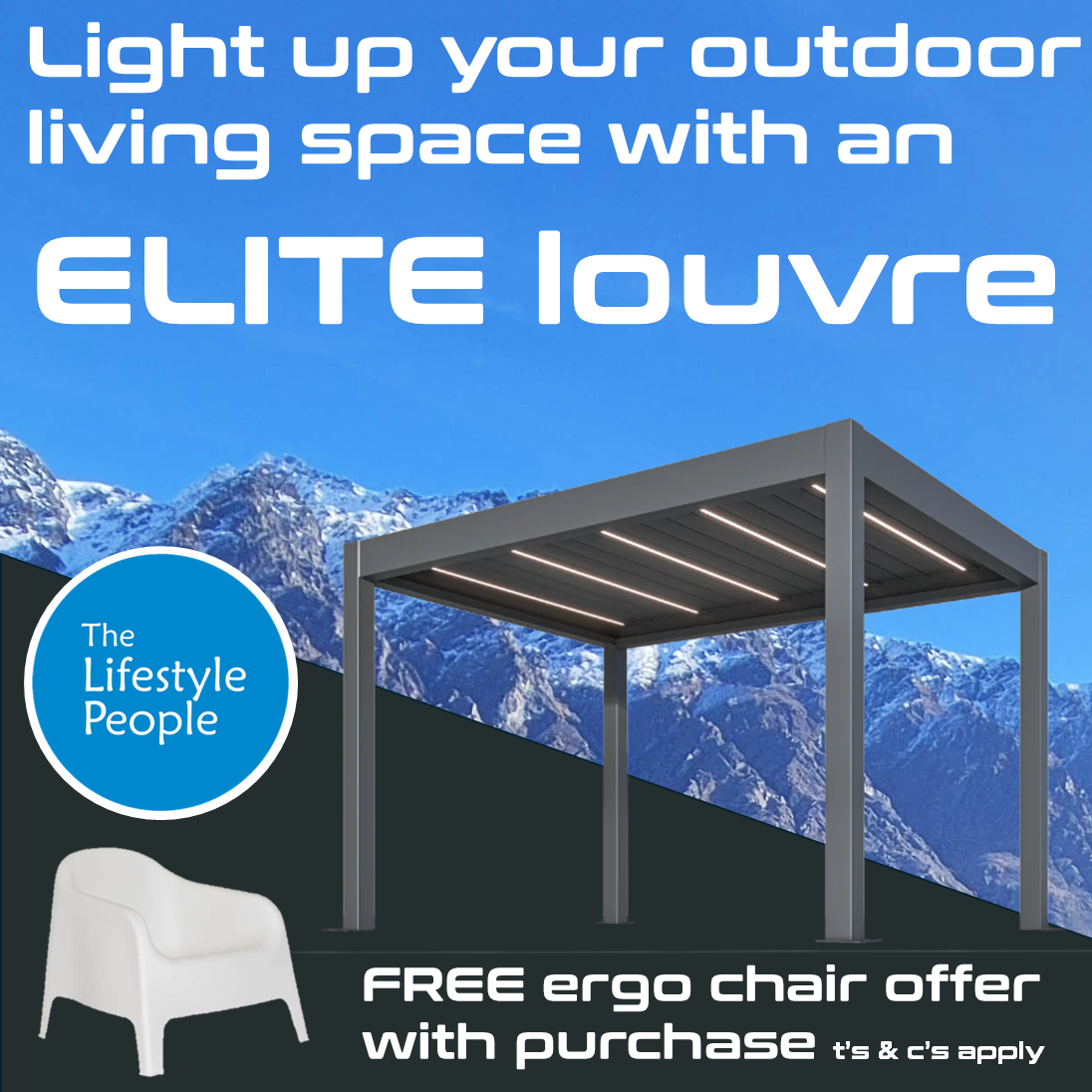 TLP Elite 3mx3mx2.7m Louvre Pergola LED - Free Standing Electric Motor