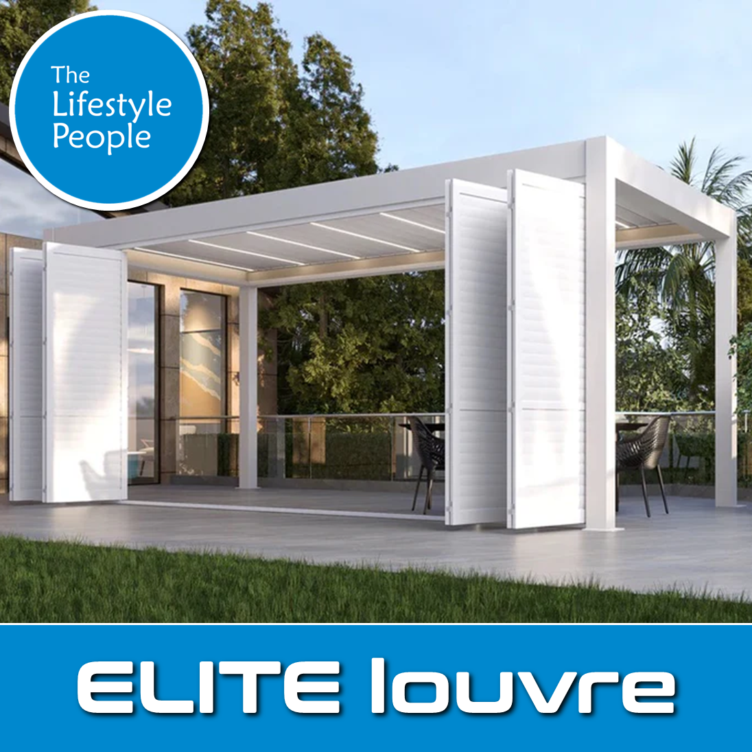 TLP Elite 3mx3mx2.7m Louvre Pergola LED - Free Standing Electric Motor