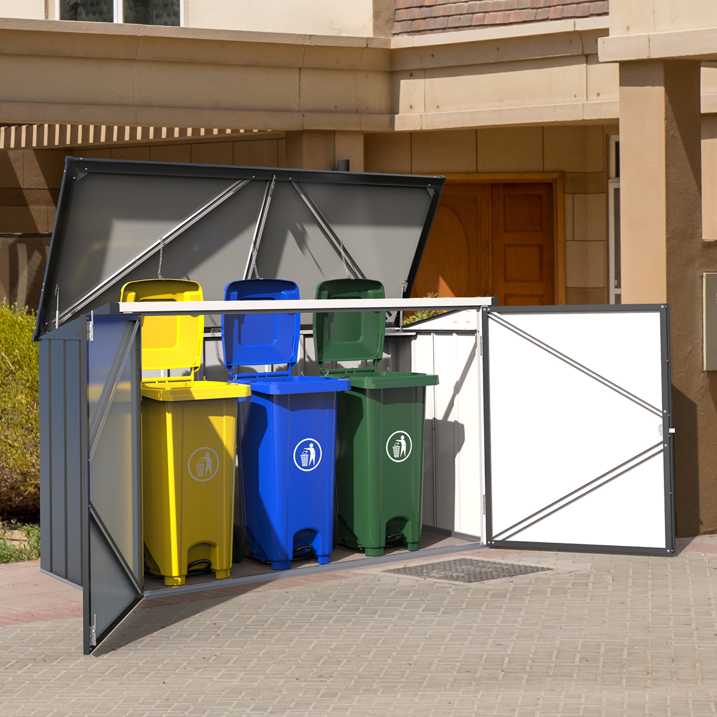 Duramax Galvanised Steel Triple Wheelie Bin Store – Anthracite Grey - Available Now !