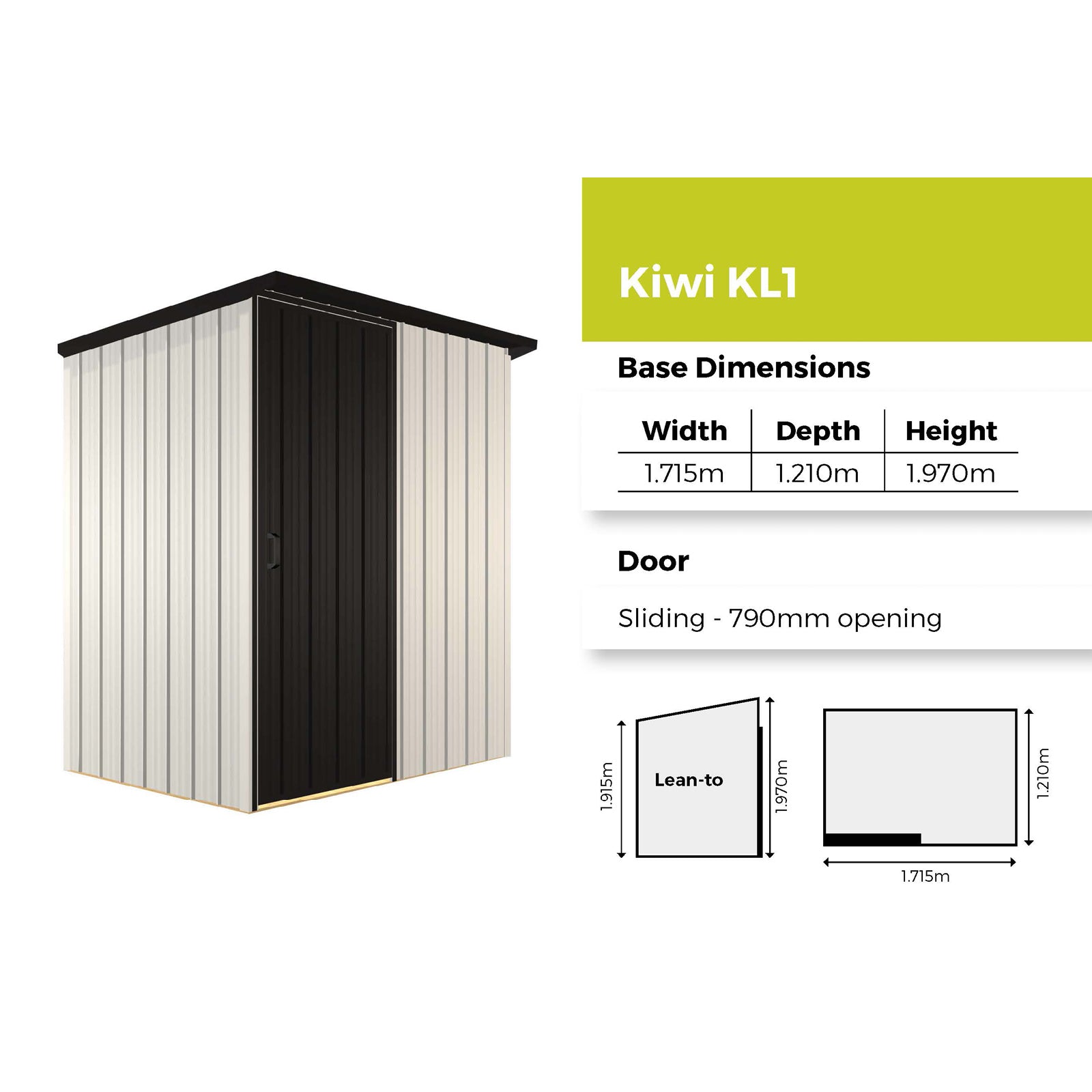 Duratuf Kiwi Shed KL1 - 1.7m x 1.2m (Colour Finish)