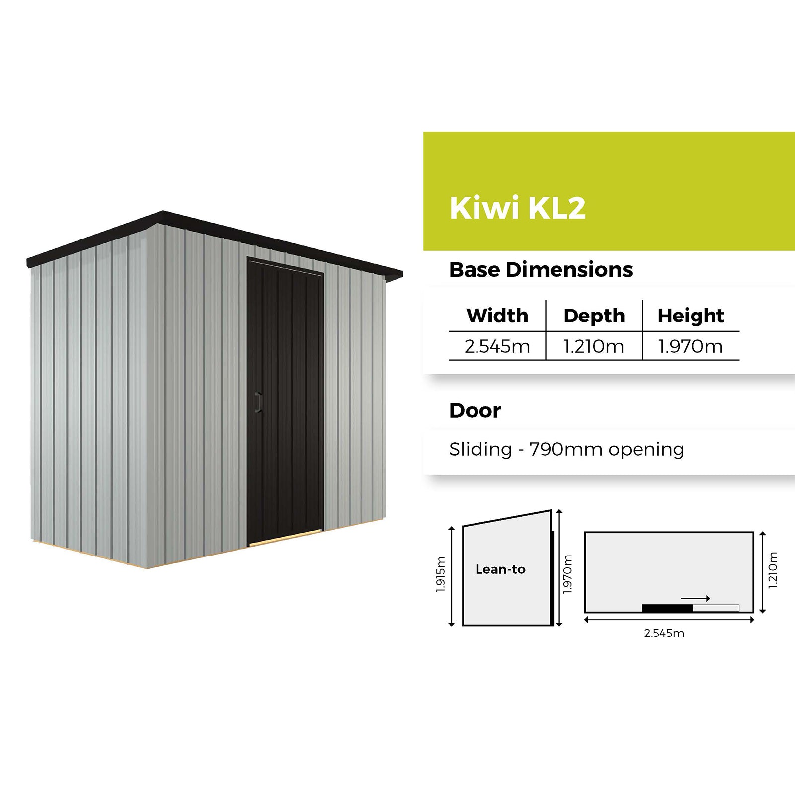 Duratuf Kiwi Shed KL2 - 2.5m x 1.2m (Colour Finish)