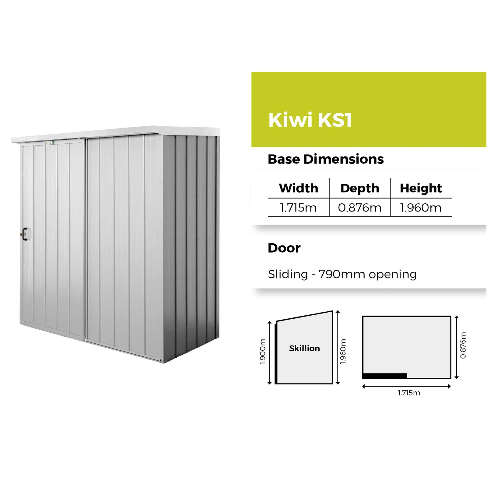 Duratuf Kiwi Shed KS1 - 1.7m x 0.9m (Colour Finish)