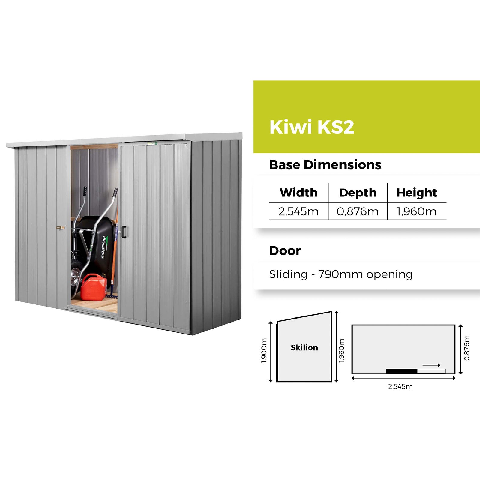 Duratuf Kiwi Shed KS2 - 2.5m x 0.9m (Colour Finish)