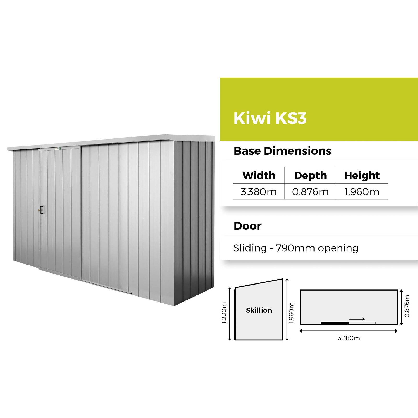 Duratuf Kiwi Shed KS3 - 3.4m x 0.9m (Colour Finish)