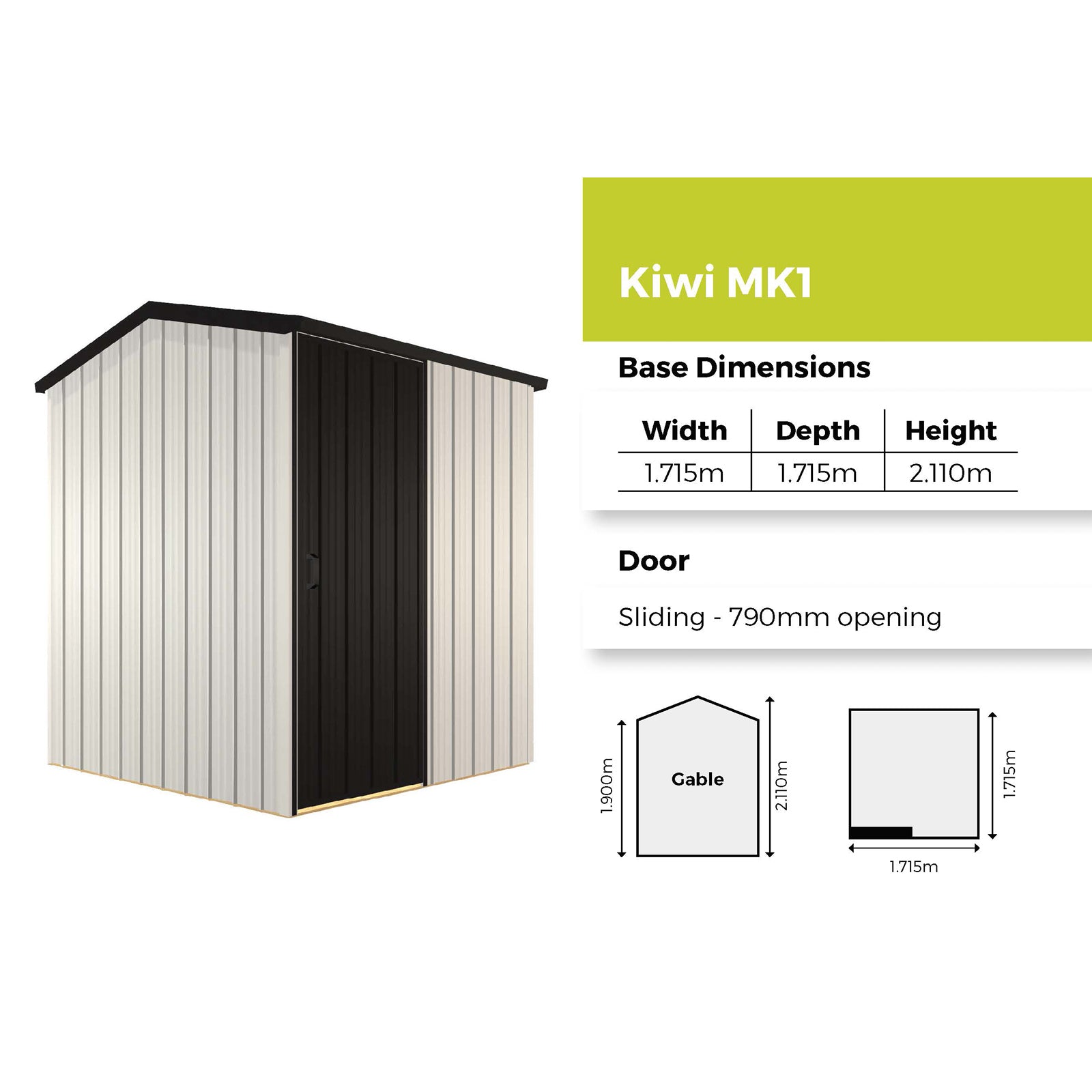 Duratuf Kiwi Shed MK1 - 1.7m x 1.7m (Colour Finish)