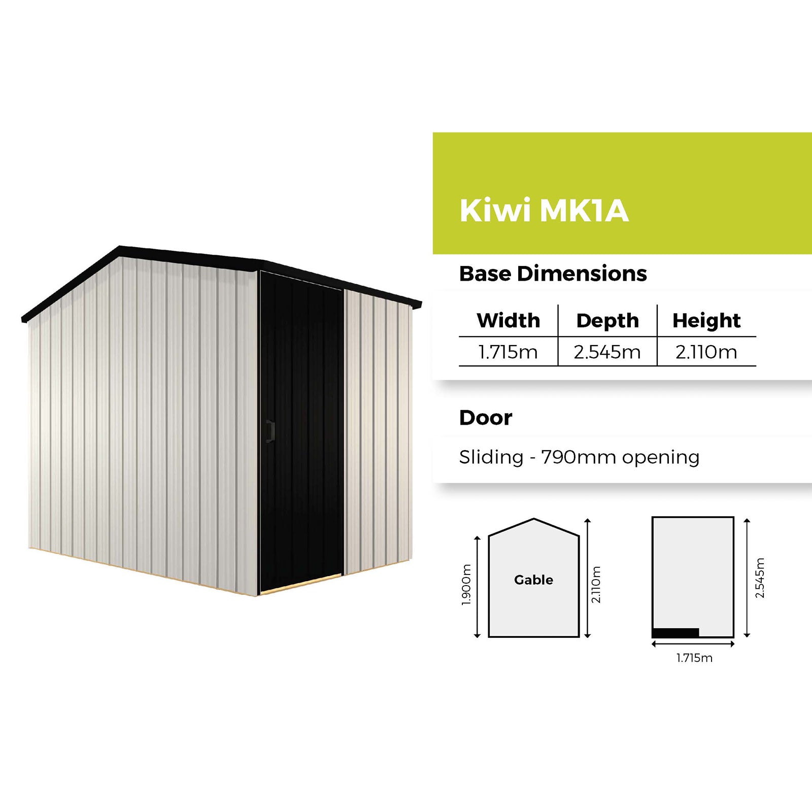 Duratuf Kiwi Shed MK1A - 1.7m x 2.5m (Colour Finish)