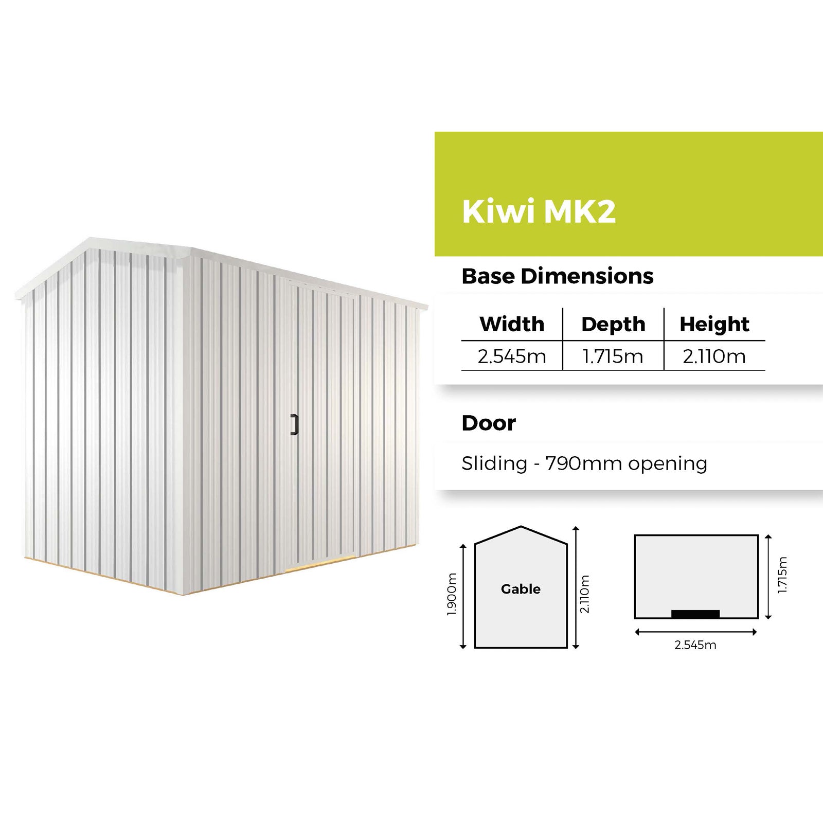 Duratuf Kiwi Shed MK2 - 2.5m x 1.7m (Colour Finish)