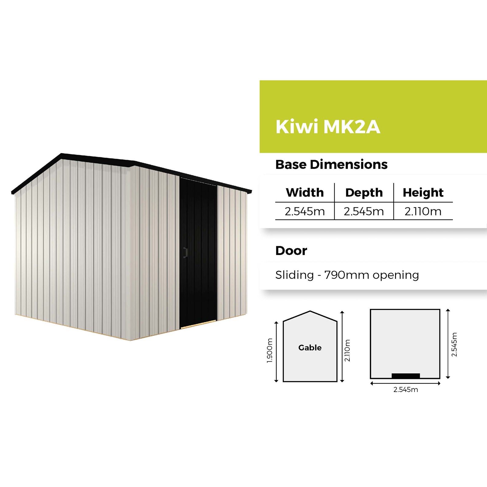 Duratuf Kiwi Shed MK2A - 2.5m x 2.5m (Colour Finish)