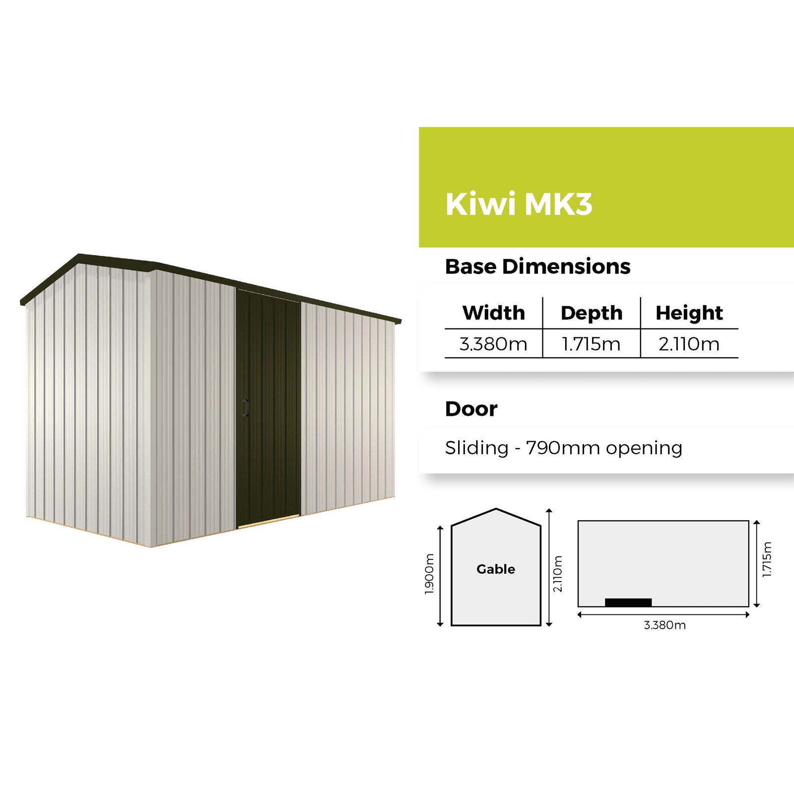 Duratuf Kiwi Shed MK3 - 3.4m x 1.7m (Colour Finish)