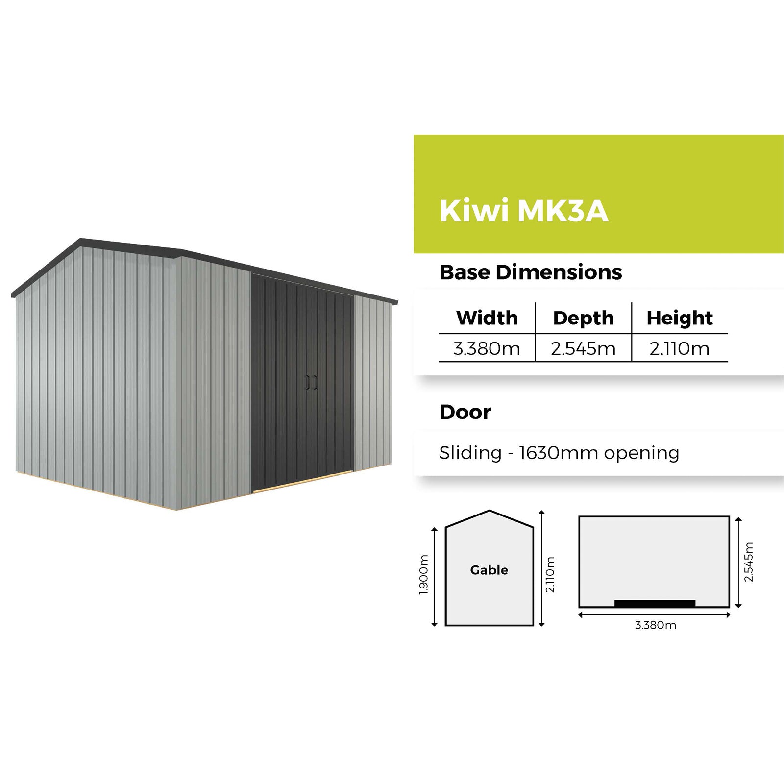 Duratuf Kiwi Shed MK3A - 3.4m x 2.5m (Colour finish)