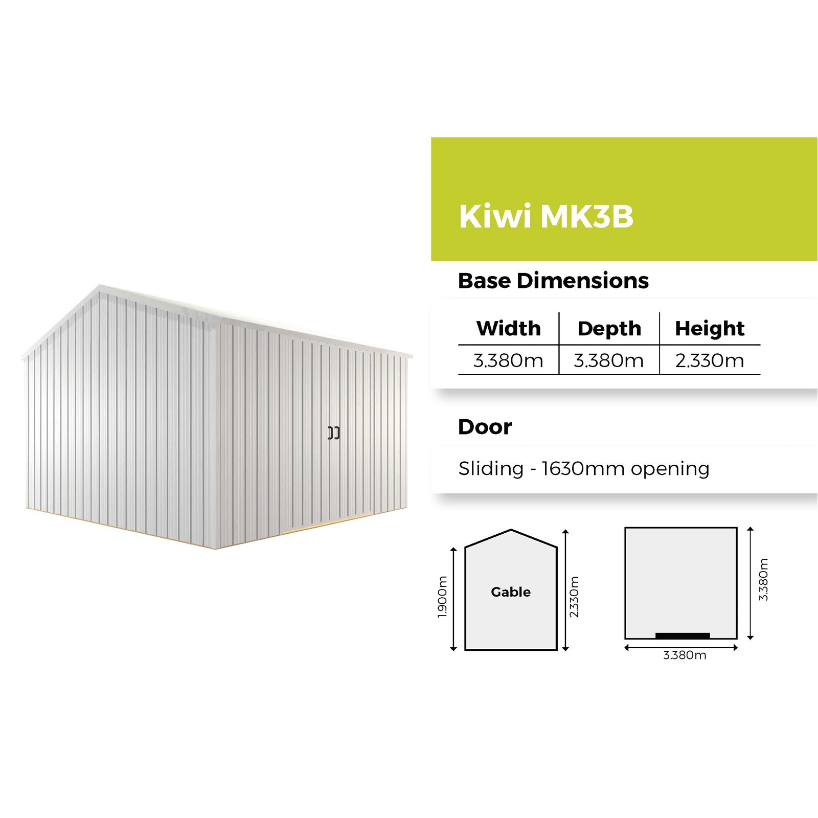 Duratuf Kiwi Shed MK3B - 3.4m x 3.4m (Colour Finish)