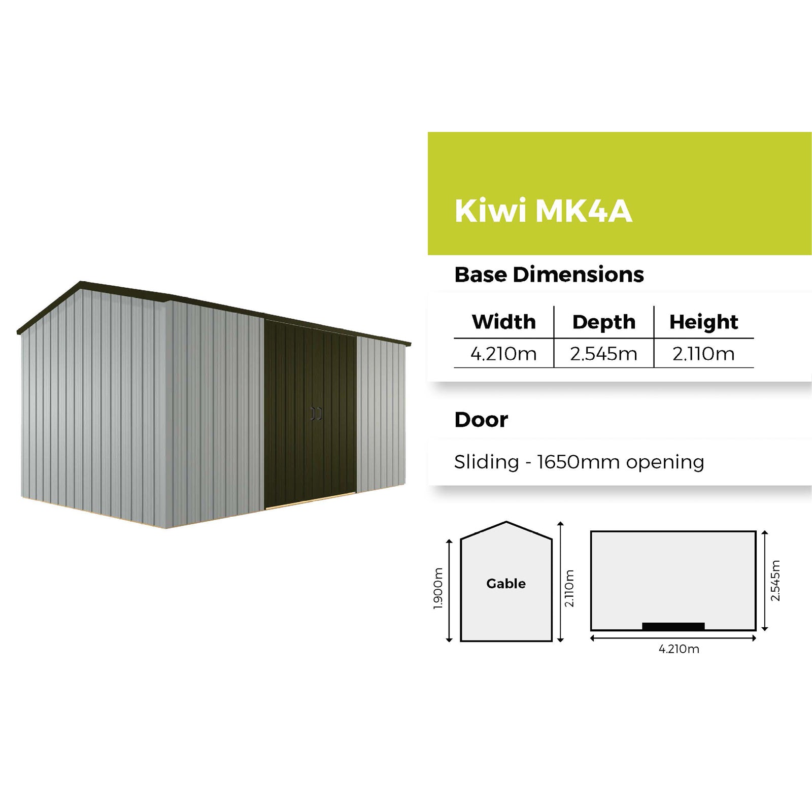 Duratuf Kiwi Shed MK4A - 4.2m x 2.5m (Colour Finish)