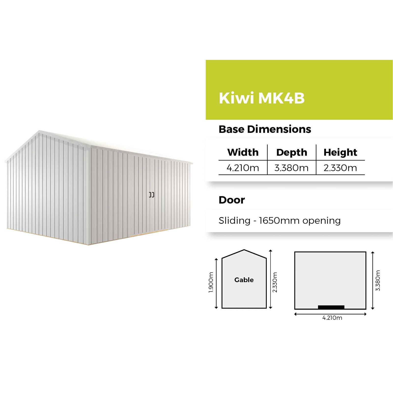 Duratuf Kiwi Shed MK4B - 4.2m x 3.4m (Colour Finish)