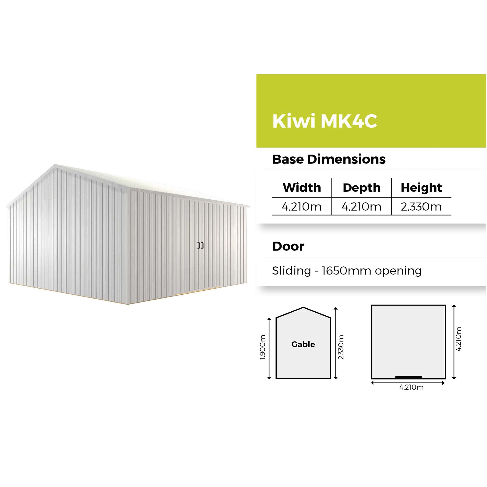 Duratuf Kiwi Shed MK4C - 4.2m x 4.2m (Colour Finish)