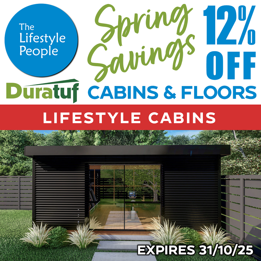 Duratuf Lifestyle OXFORD CABIN w. Ranch Slider & Floor - 6.0m x 4.8m (Colour Finish)