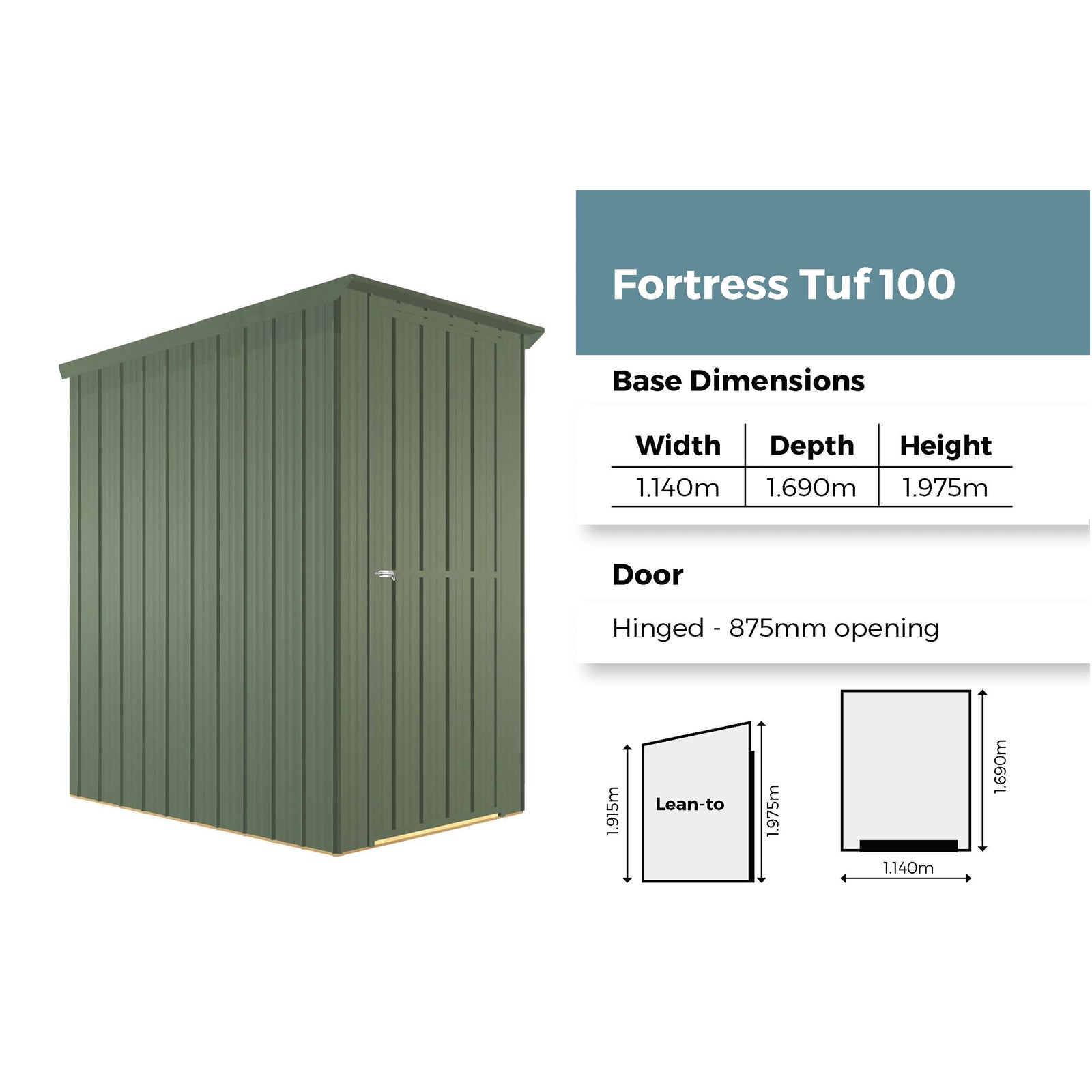 Fortress TUF100 Shed - 1.1m x 1.7m (Colour Finish)