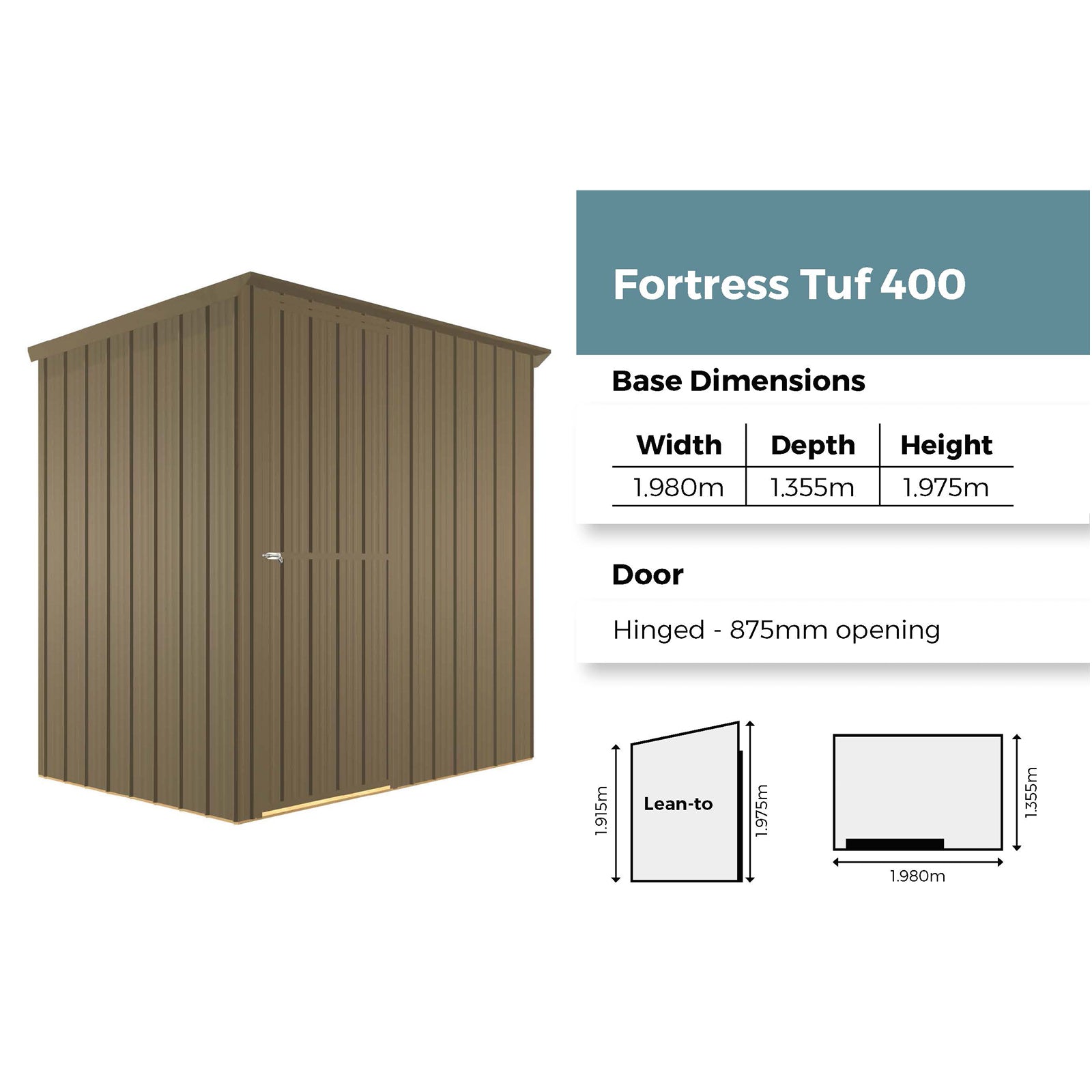 Fortress TUF400 Shed - 1.9m x 1.3m (Colour Finish)