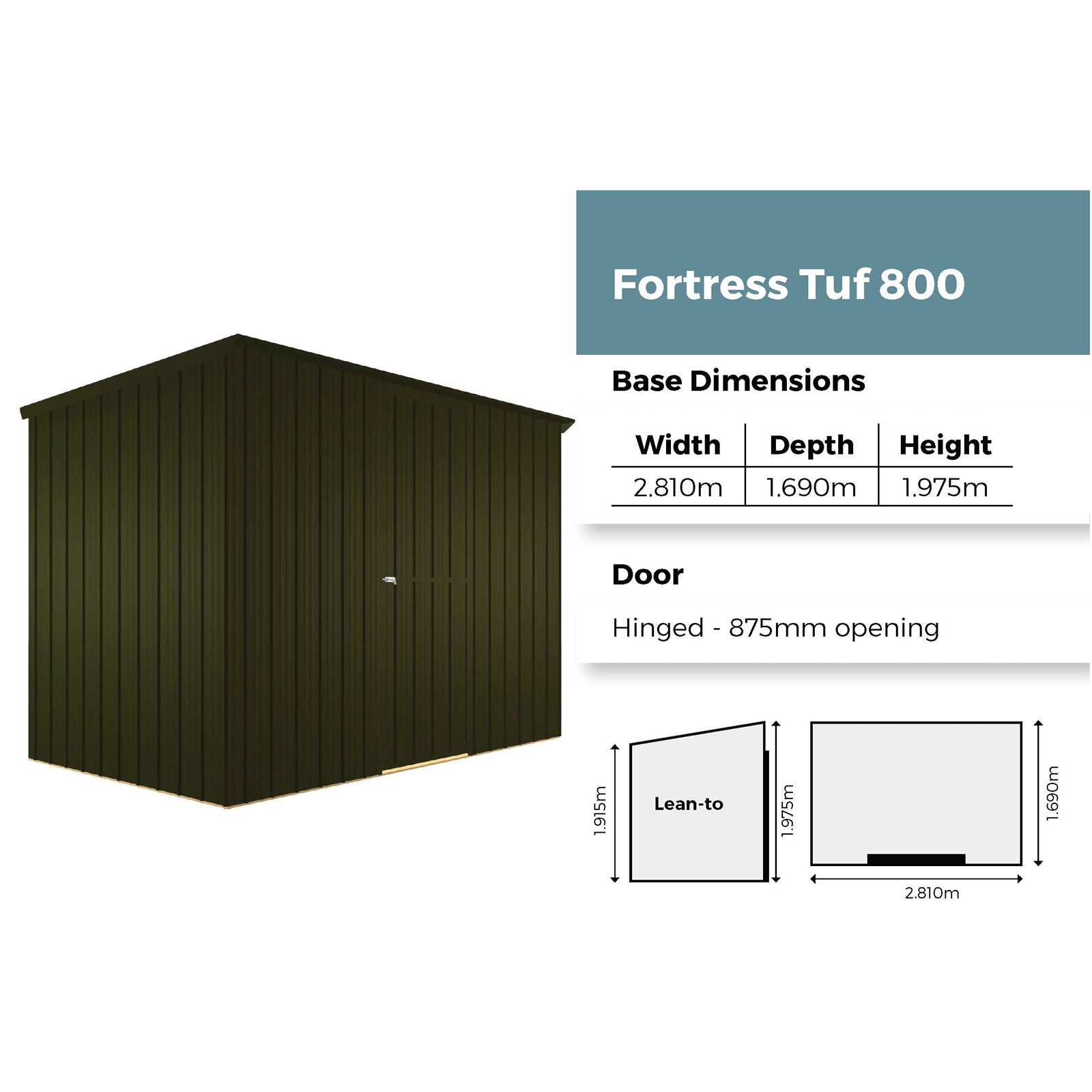 Fortress TUF800 Shed - 2.8m x 1.7m (Colour Finish)