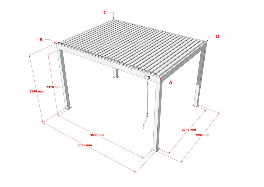 TLP Ultra 4mx3mx2.5m Louvre Pergola LED - Manual - Free Standing