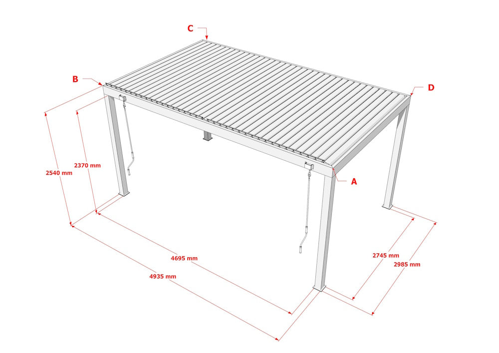TLP Ultra 5mx3mx2.5m Louvre Pergola LED - Manual - Free Standing