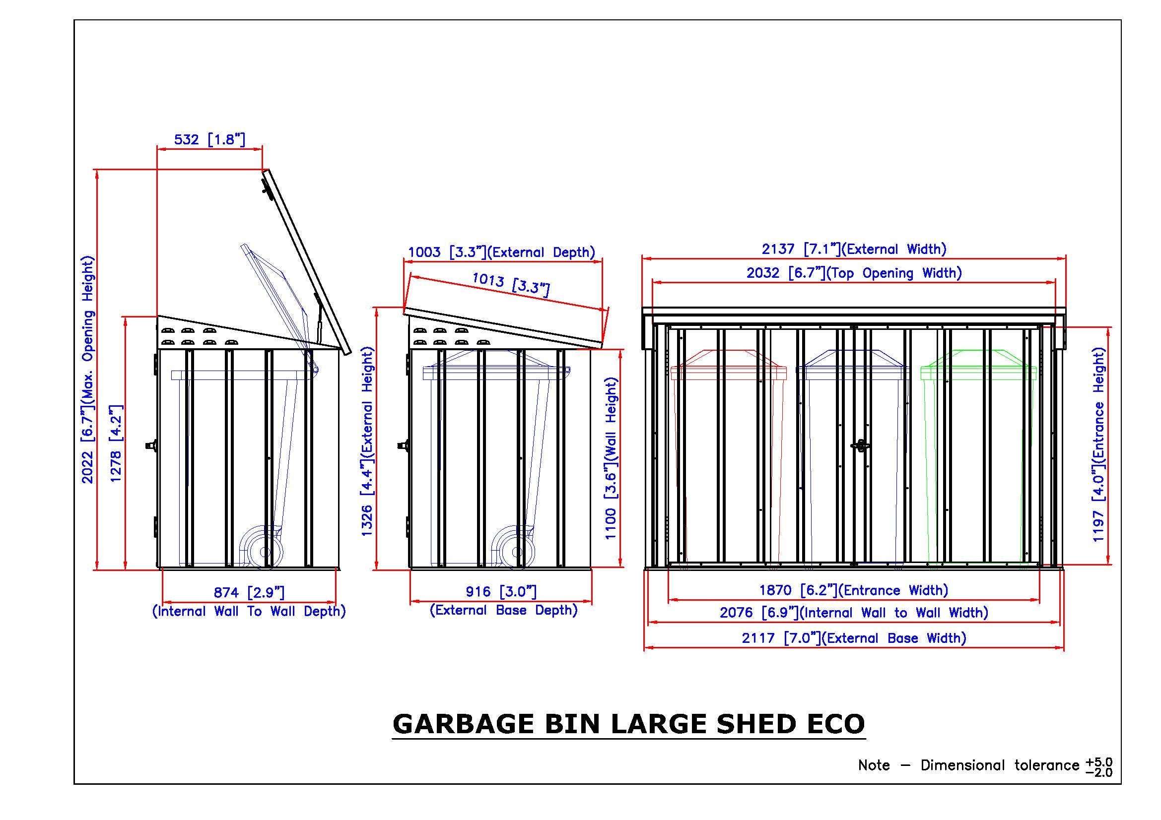 DuraMax 3x Wheelie Bin Store - 2.1m x 0.9m x 1.28m Kitset