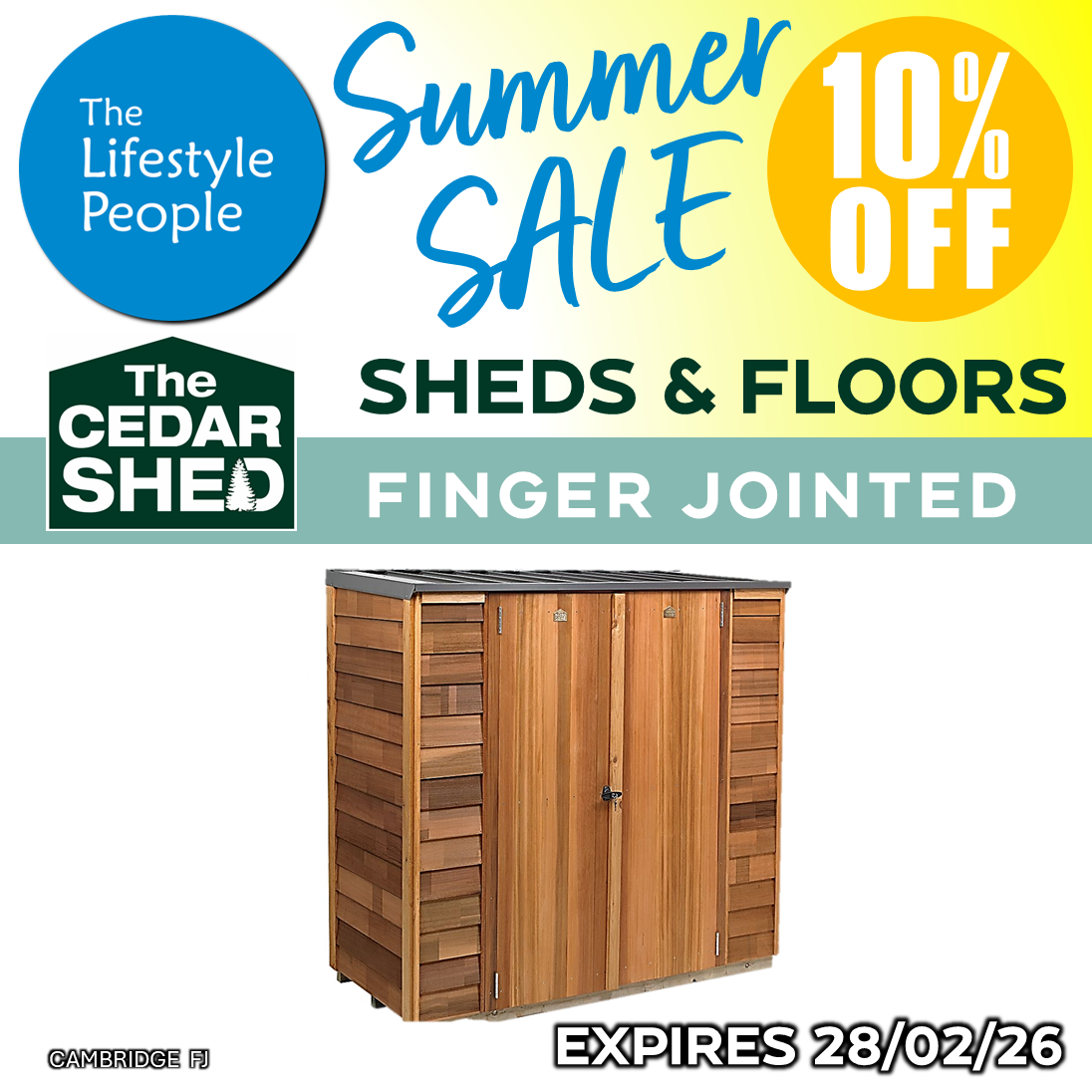 Cambridge Cedar Shed (Finger Jointed) 1.8m x 0.8m