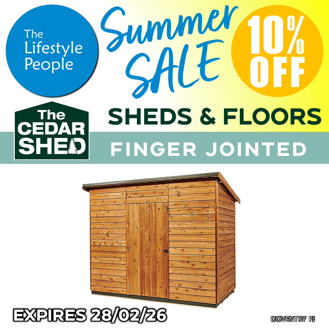 Coventry Cedar Shed (Finger Jointed) 2.7m x 1.5m