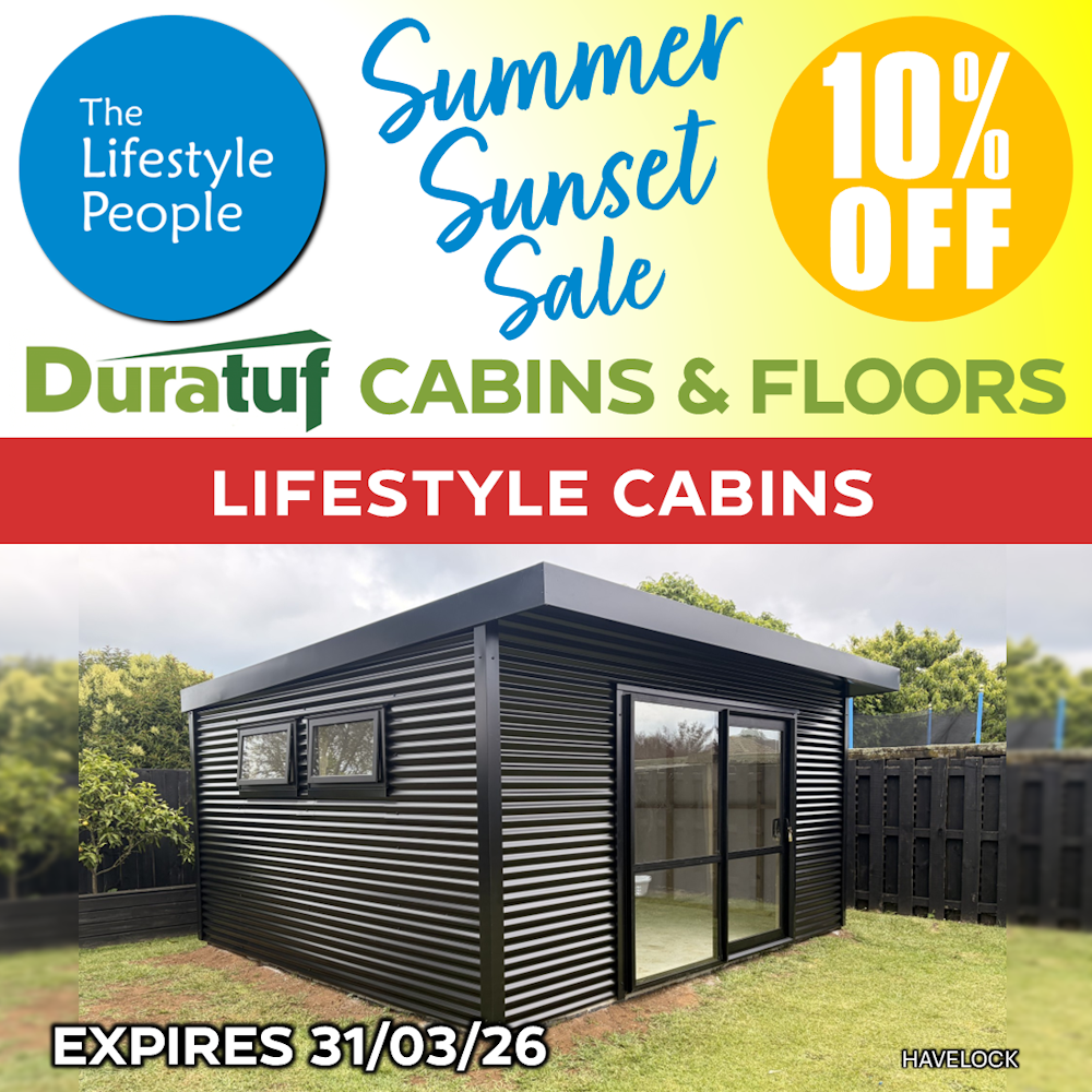 Duratuf Lifestyle HAVELOCK CABIN w. Ranch Slider & Floor - 4.8m x 4.2m (Colour Finish)