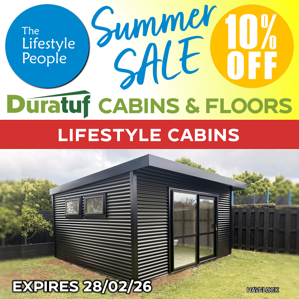 Duratuf Lifestyle HAVELOCK CABIN w. Ranch Slider & Floor - 4.8m x 4.2m (Colour Finish)