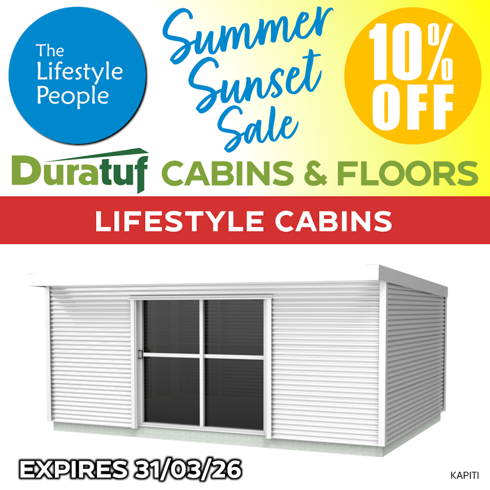 Duratuf Lifestyle KAPITI CABIN w. Ranch Slider & Floor - 6.0m x 4.2m (Colour Finish)