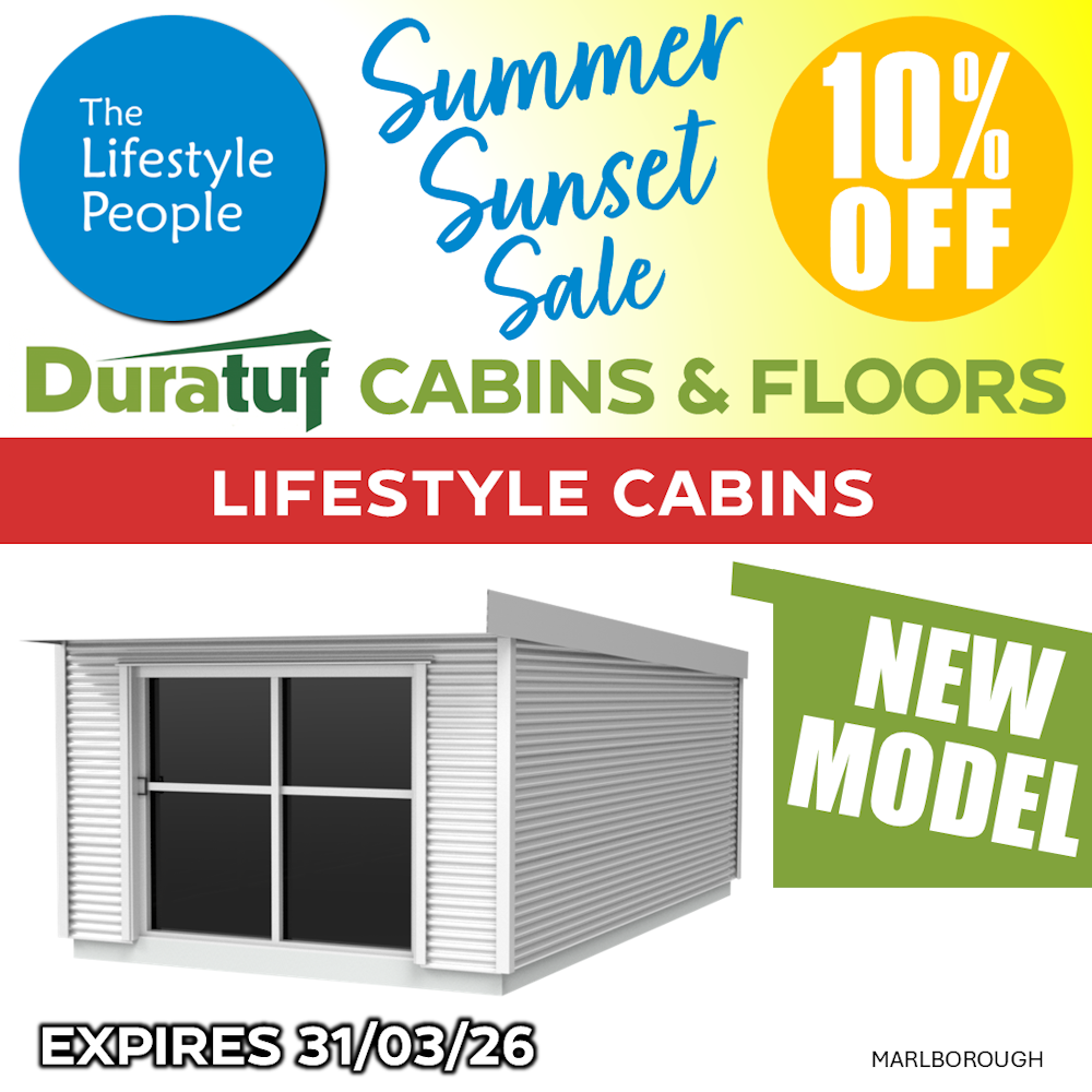 Duratuf Lifestyle MARLBOROUGH CABIN w. Ranch Slider & Floor - 3.1m x 3.1m (Colour Finish)
