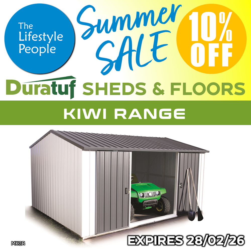 Duratuf Kiwi Shed MK3B - 3.4m x 3.4m (Colour Finish)