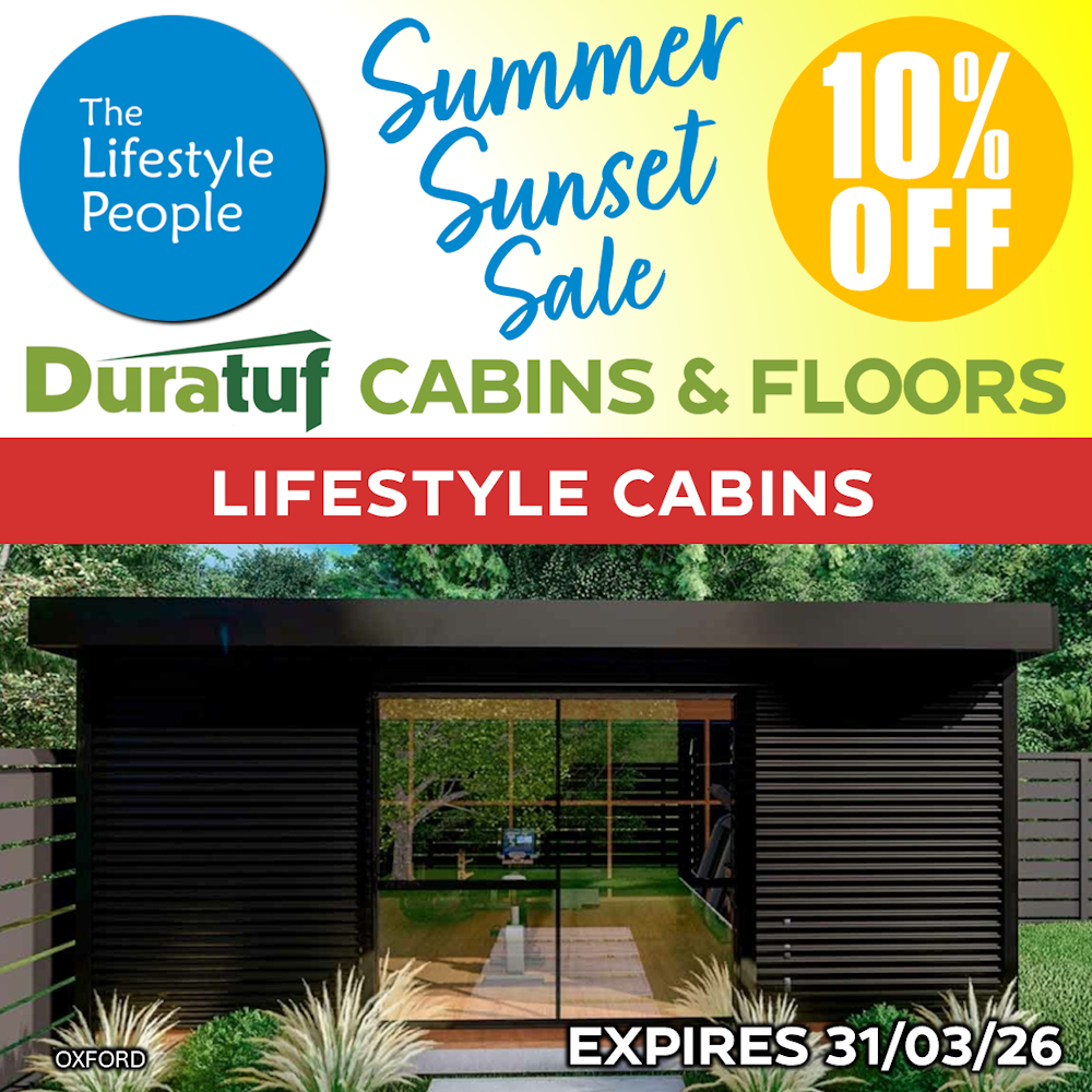 Duratuf Lifestyle OXFORD CABIN w. Ranch Slider & Floor - 6.0m x 4.8m (Colour Finish)