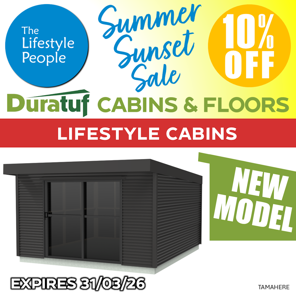 Duratuf Lifestyle TAMAHERE CABIN w Ranch Slider & Floor - 4.0m x 2.0m (Colour Finish)