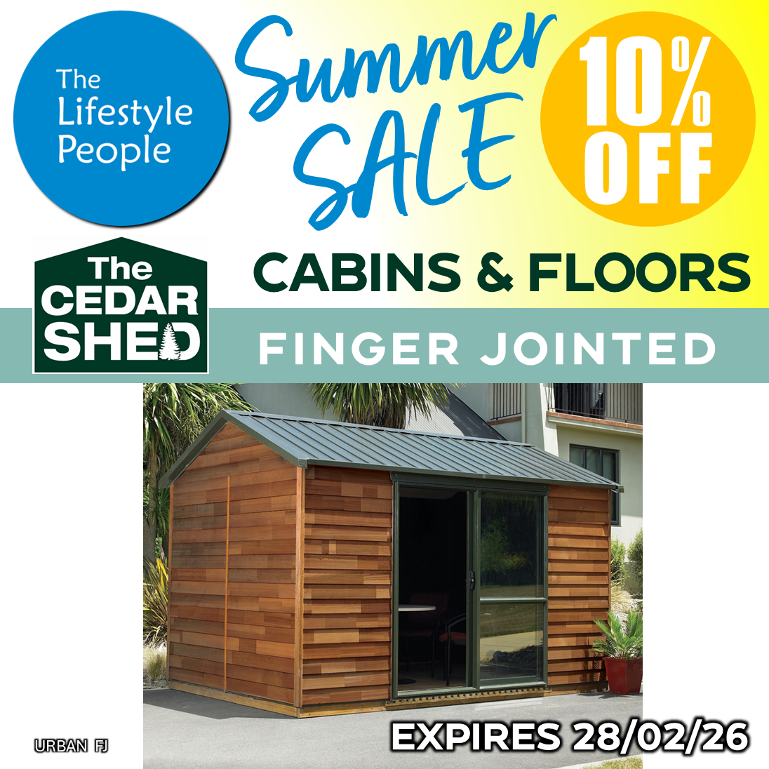 Urban Cedar Cabin (Finger Jointed) w. Floor - 3.6m x 2.8m