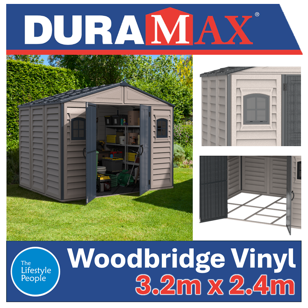 DuraMax Woodbridge II PLUS Vinyl Shed - 3.2 m x 2.4 m x 2.3m Kitset