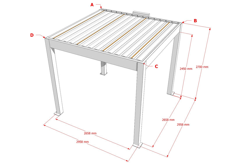 TLP Elite 3mx3mx2.7m Louvre Pergola LED - Free Standing Electric Motor