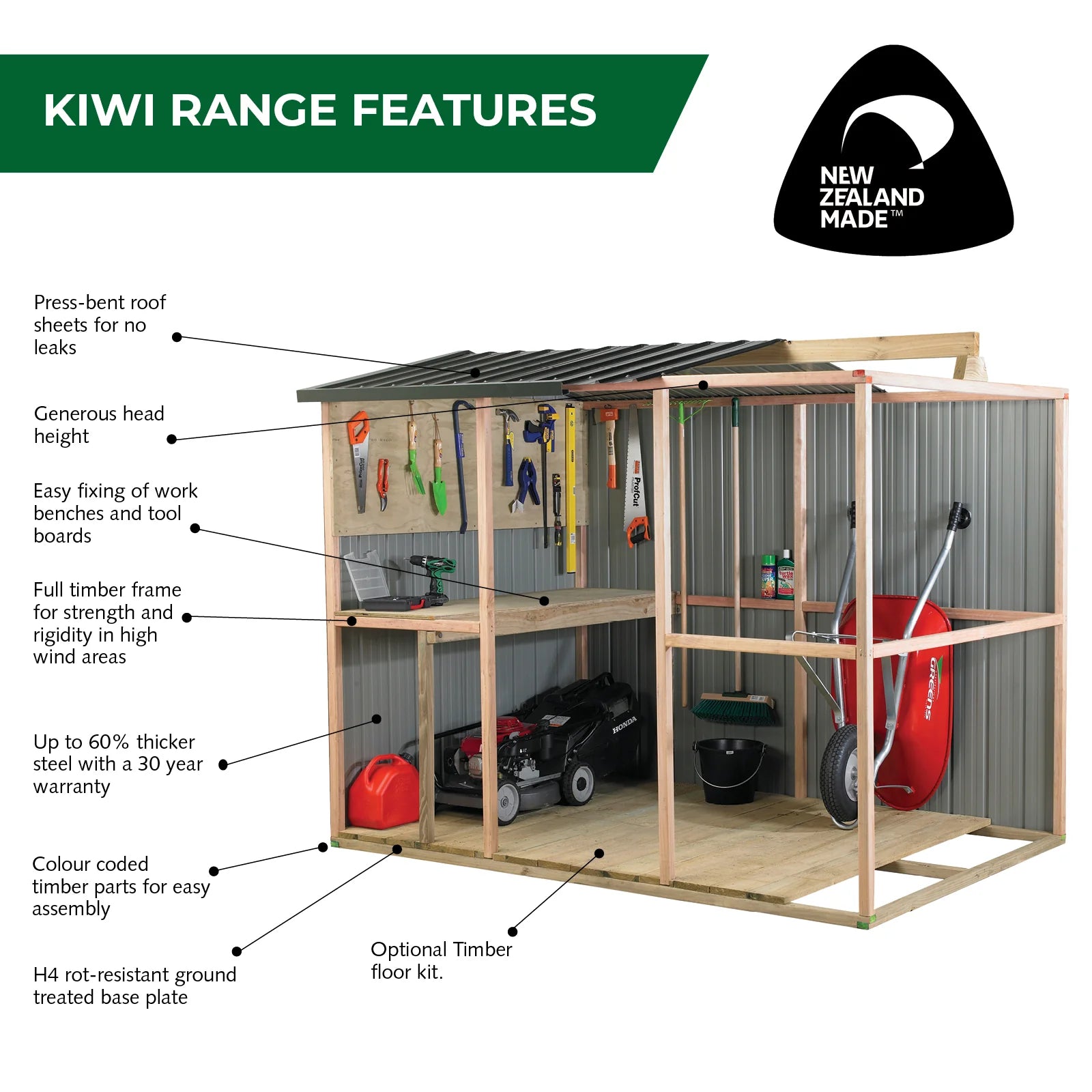 Duratuf Kiwi Shed KS3409-DS - 3.4m x 0.9m (Zinc)
