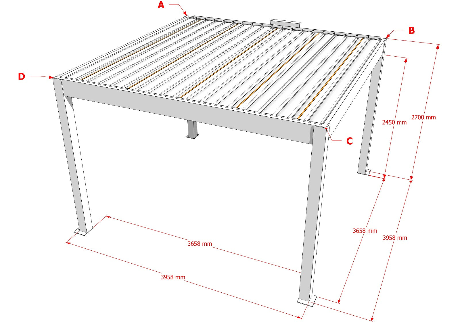 TLP Elite 4mx4mx2.7m Louvre Pergola LED - Free Standing Electric Motor