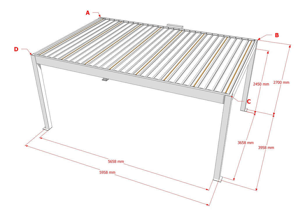 TLP Elite 6mx4mx2.7m Louvre Pergola LED - Free Standing Electric Motor