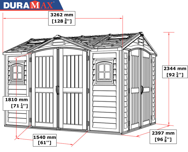 Duramax Apex Pro Plus Resin Shed with steel floor foundation kit 10.5 x 8 (3.4m x 2.4m)