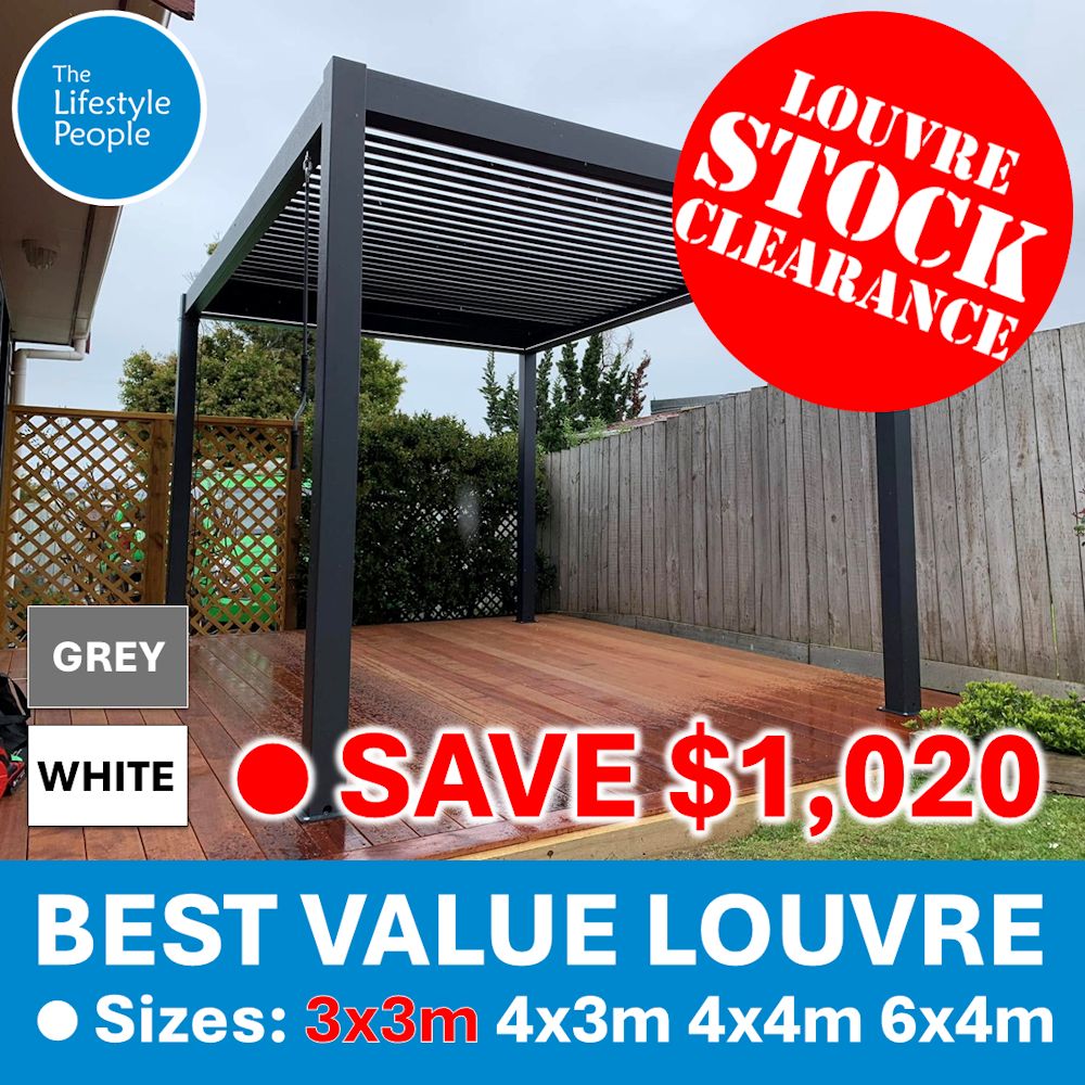 TLP "Best Value" 3mx3mx2.5m Louvre Pergola - Free Standing Manual Crank - only WHITE and GREY AVAILABLE while stocks last