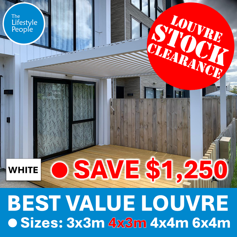 TLP "Best Value" 4mx3mx2.5m Louvre Pergola - Free Standing Manual Crank Only WHITE AVAILABLE