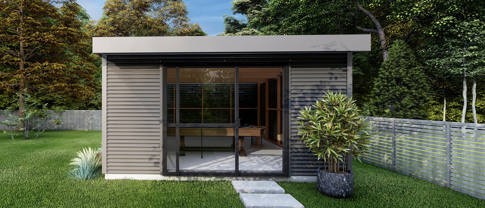Duratuf Lifestyle WAIHEKE CABIN w. Ranch Slider & Floor - 4.2m x 3.6m (Colour Finish)