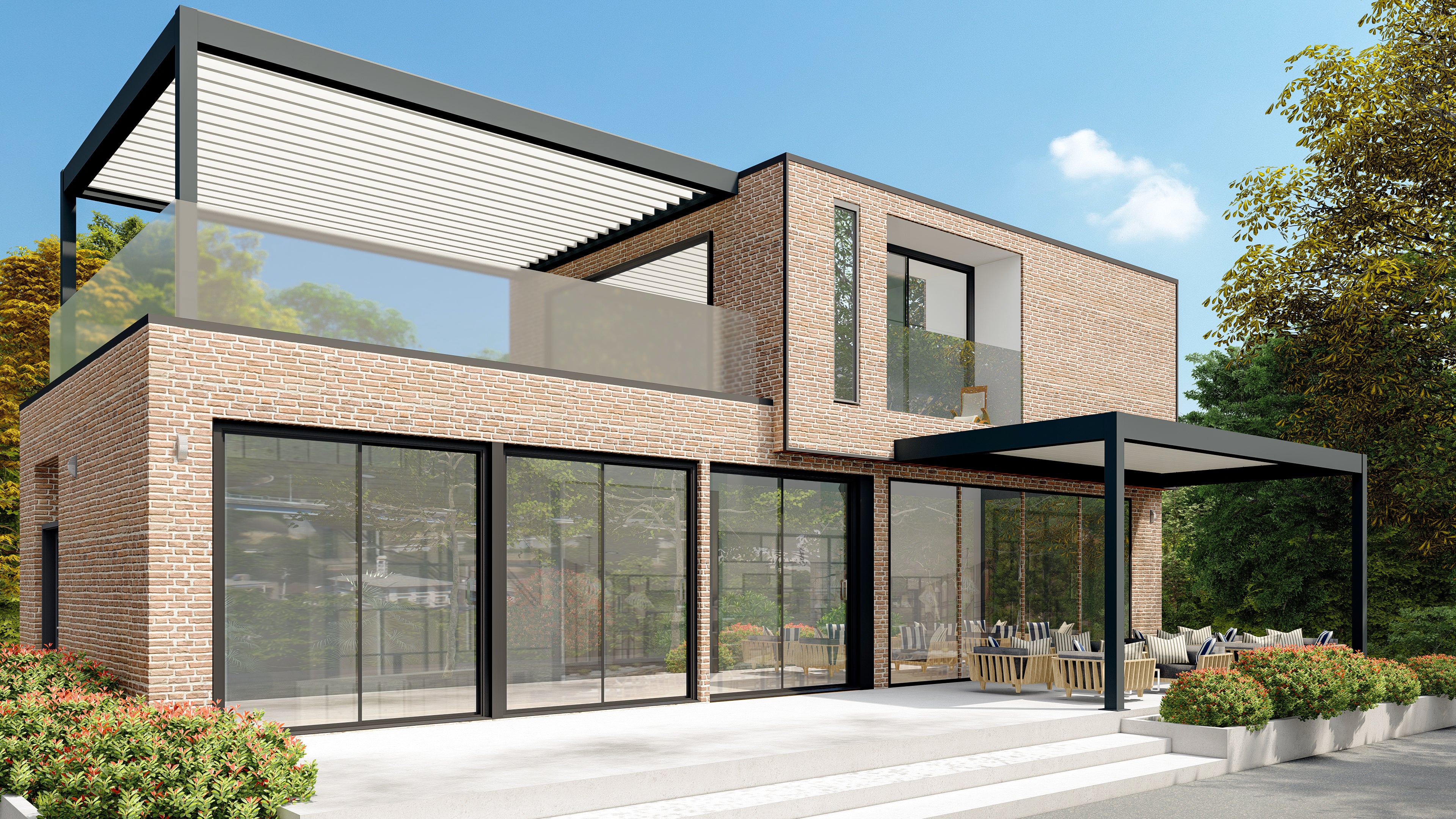 TLP Elite Plus Free Standing Motorised LED Louvre Pergola - 7m x 6m (4 Posts)