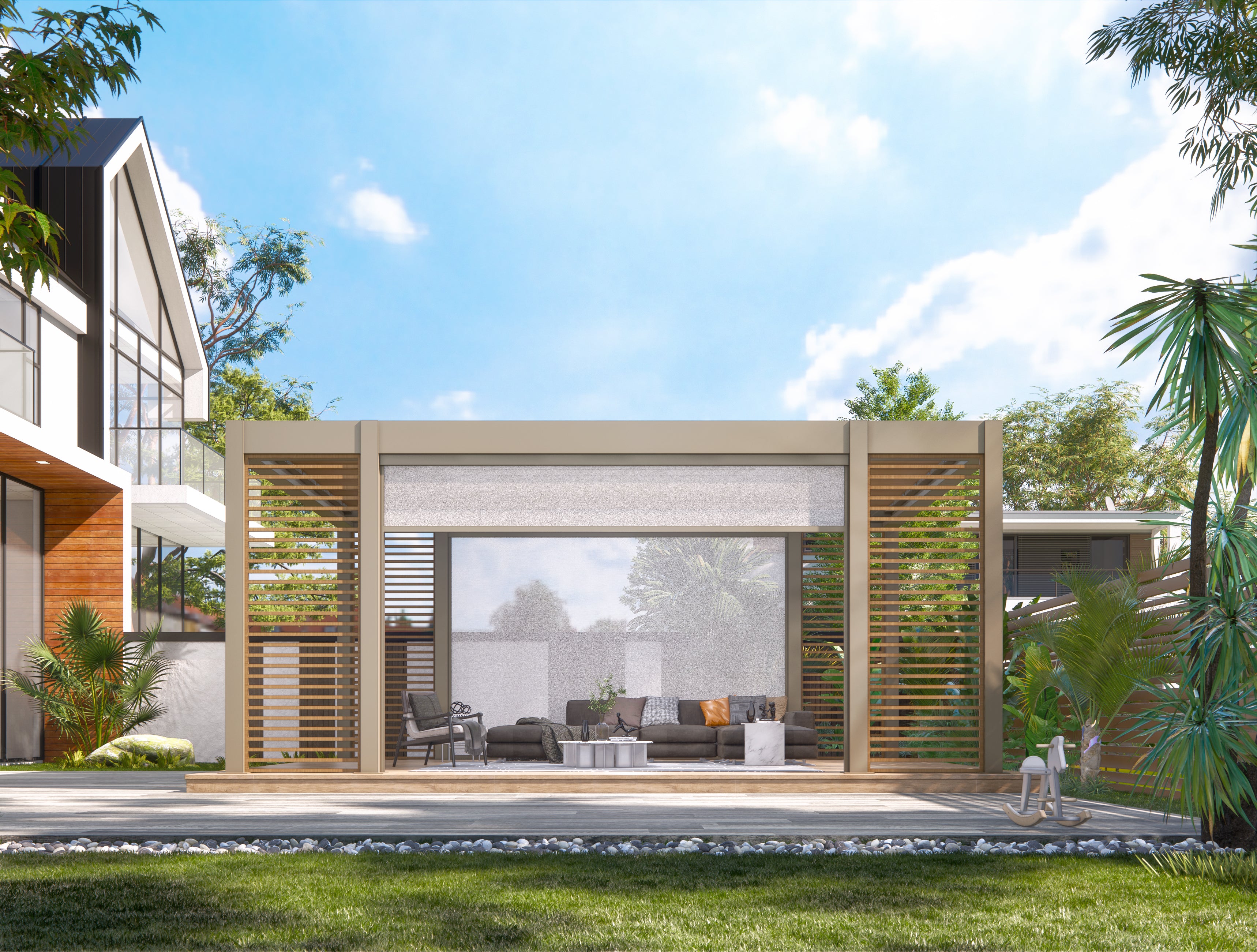 TLP Elite Plus Free Standing Motorised LED Louvre Pergola - 7m x 6m (4 Posts)