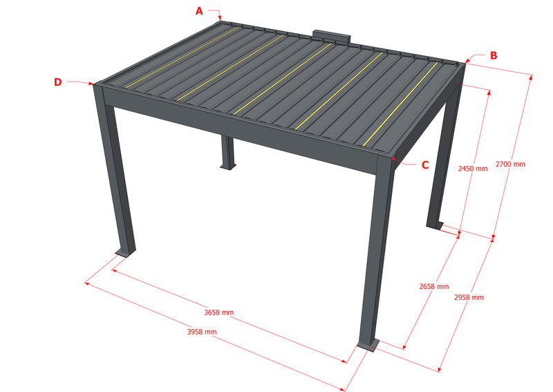 TLP Elite 4mx3mx2.7m Louvre Pergola LED - Free Standing Electric Motor