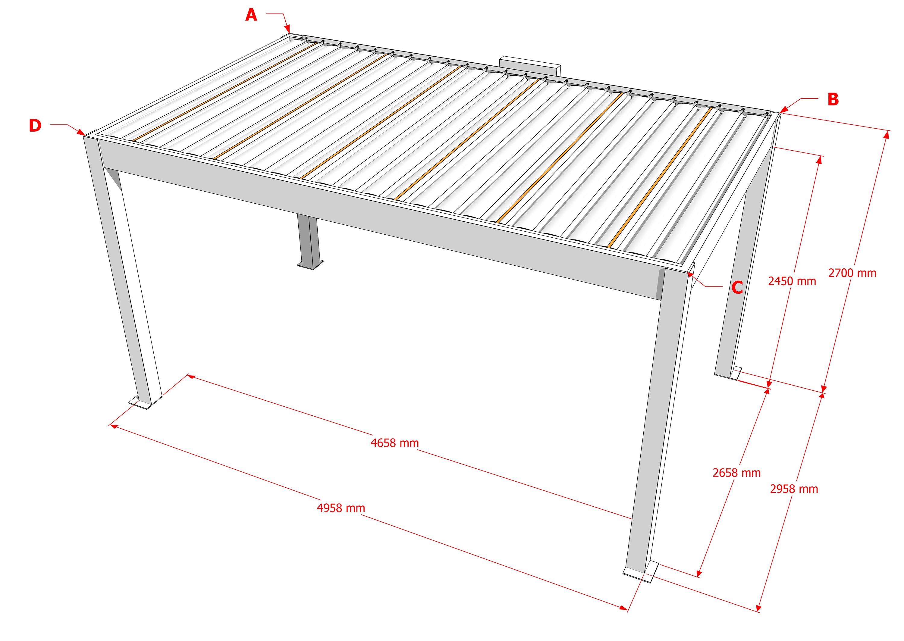 TLP Elite 5mx3mx2.7m Louvre Pergola LED - Free Standing Electric Motor