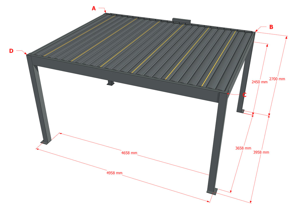 TLP Elite 5mx4mx2.7m Louvre Pergola LED - Free Standing Electric Motor