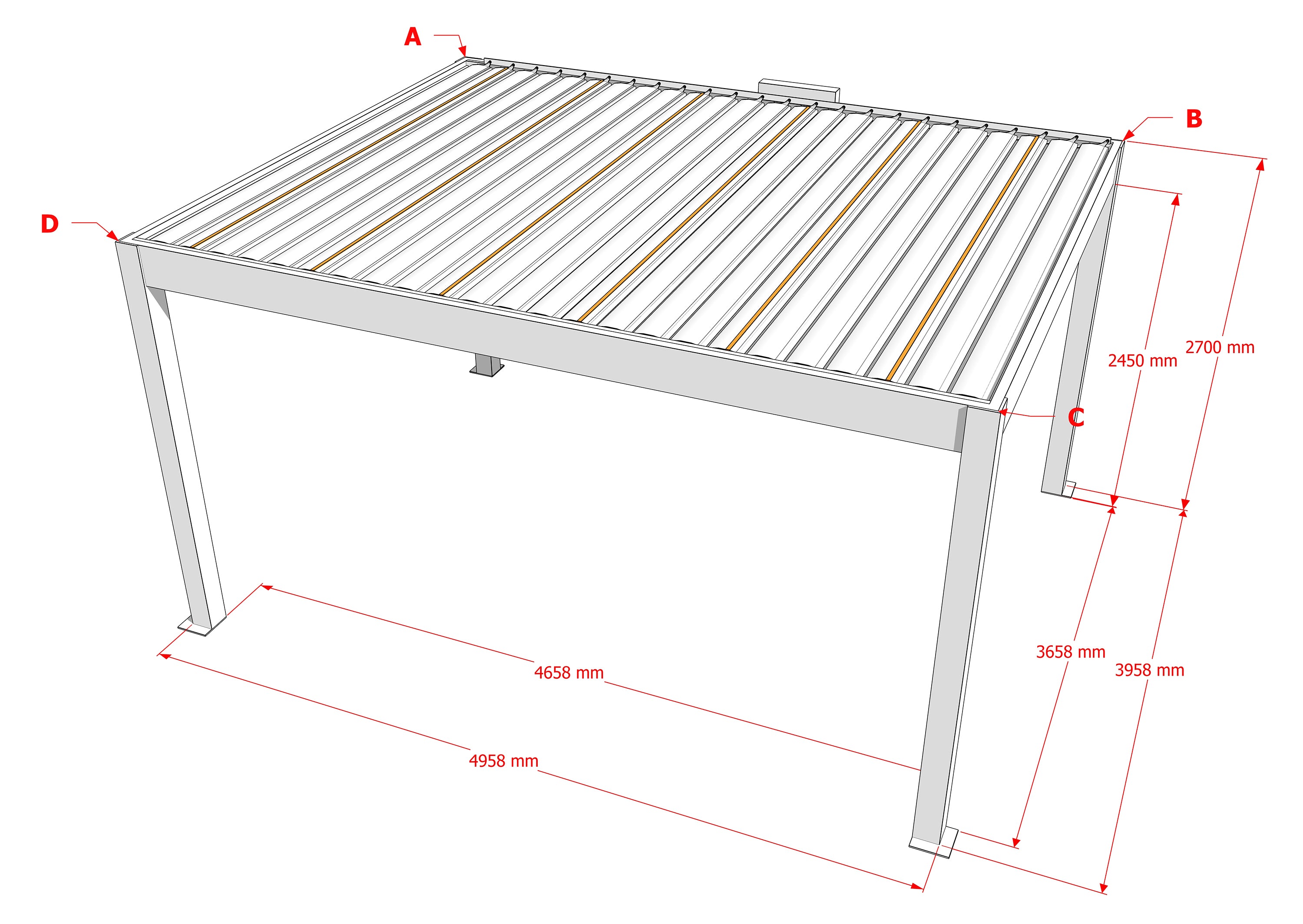 TLP Elite 5mx4mx2.7m Louvre Pergola LED - Free Standing Electric Motor